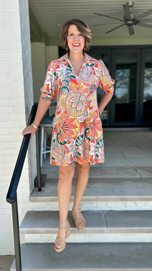 Jude Connally Emerson Stained Glass Dress - Coral