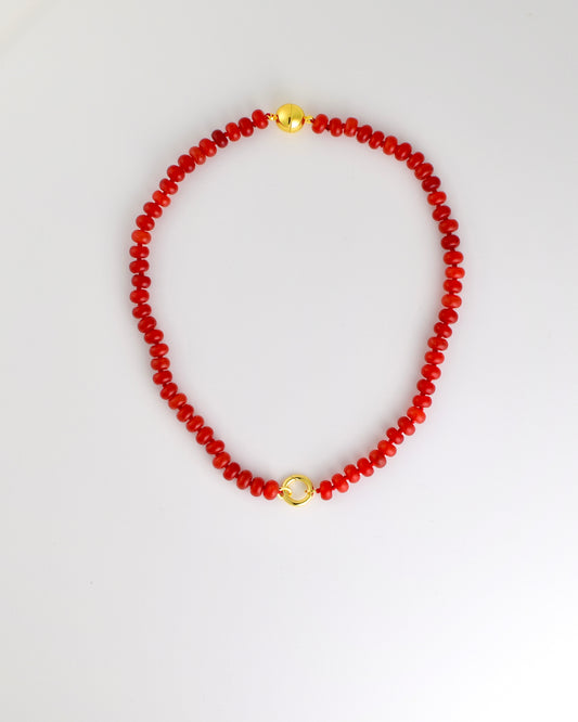 Red Stone Bead Necklace