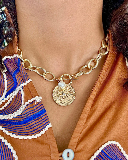 Pearl Charm & Cross Pendant Necklace