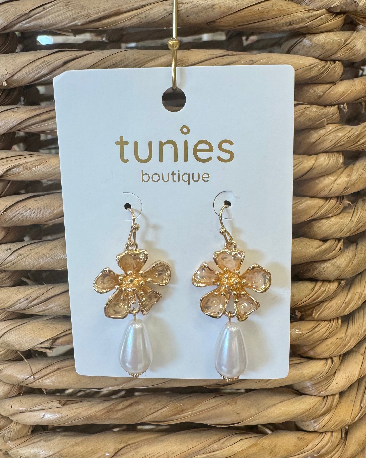 Gold Flower & Pearl Earrings
