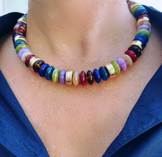 Wide Bead Necklace - Dark Multi