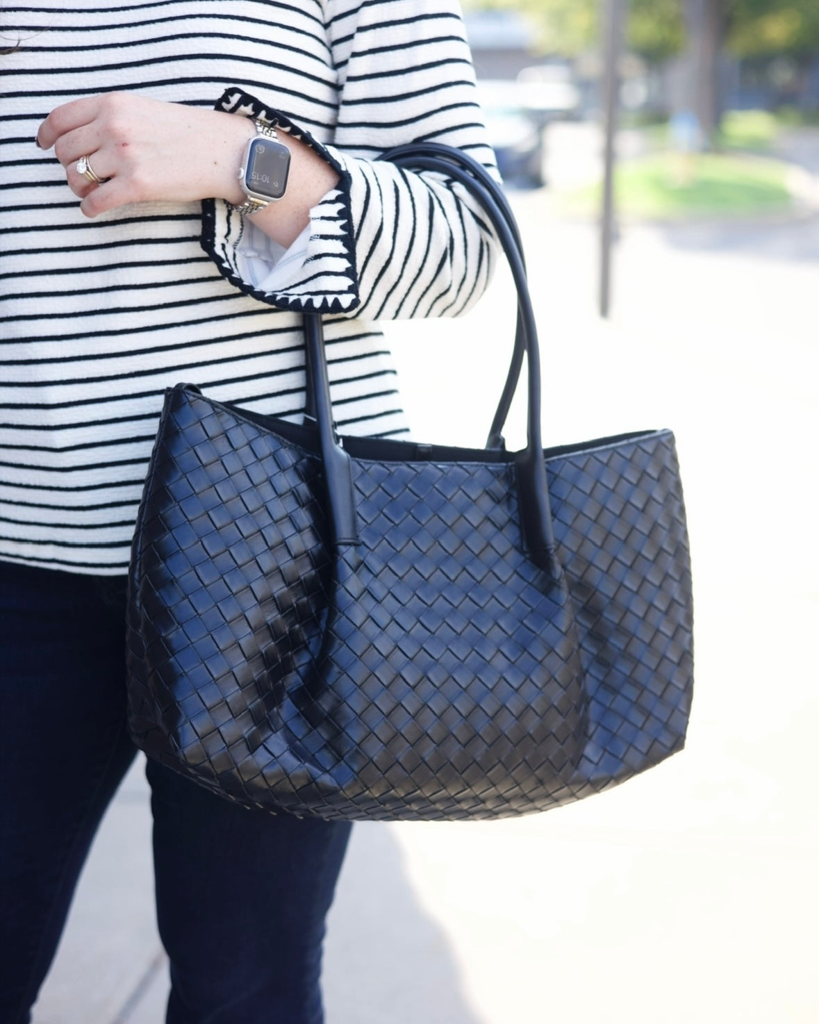 Woven Long Tote - Black