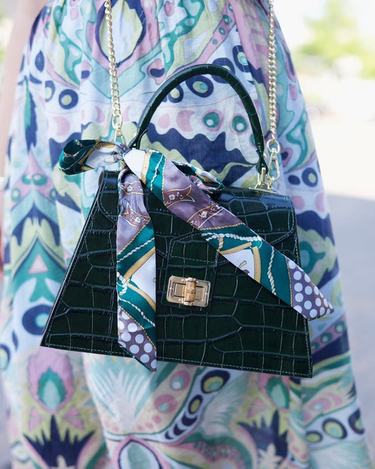 Green Leather Bag with Scarf