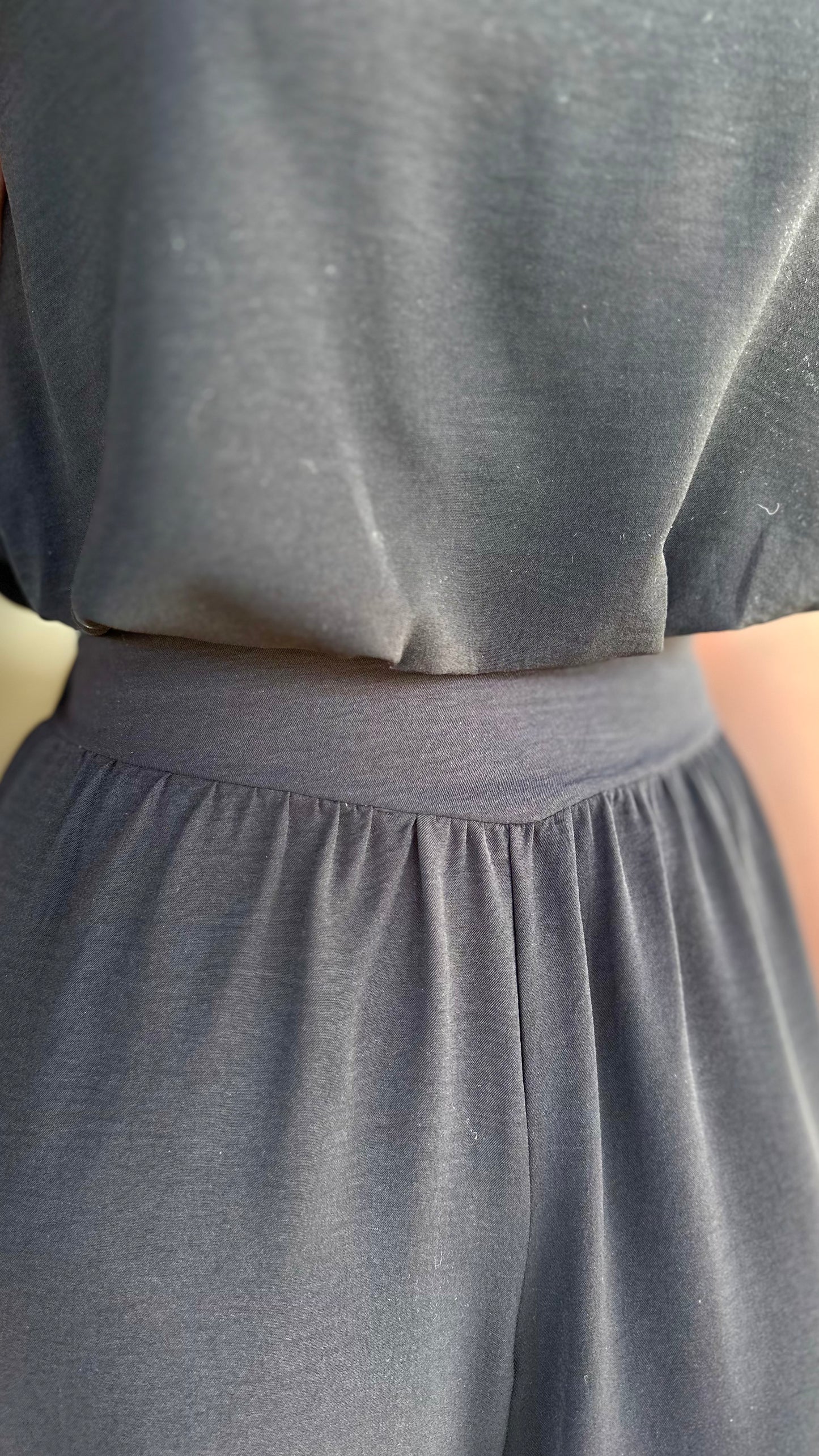 Black Matte Crepe Wide Leg Pants