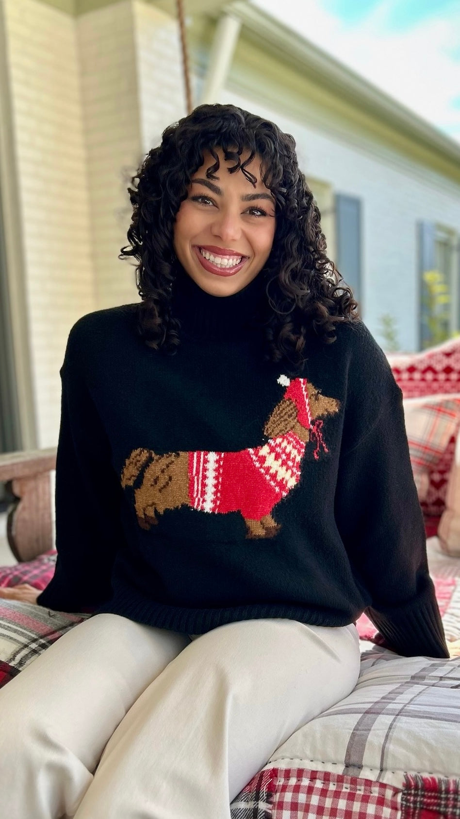 Dachshund Mock Neck Sweater - Black
