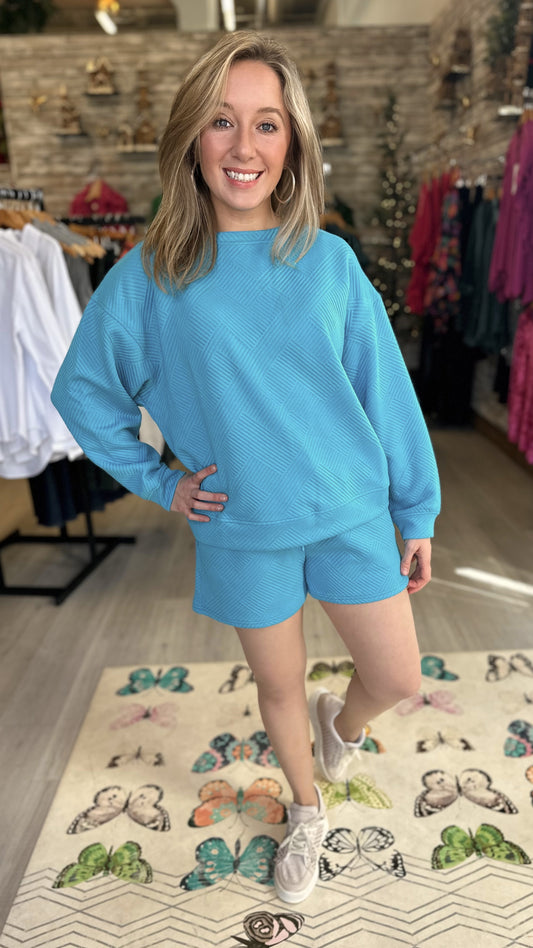 Quilted Queen Sweatshirt-Aqua