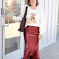 Sierra Satin Long Skirt - Burgundy