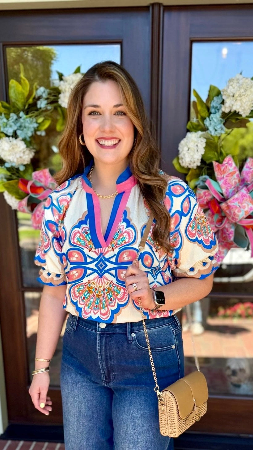 Isla Floral Top - Ecru