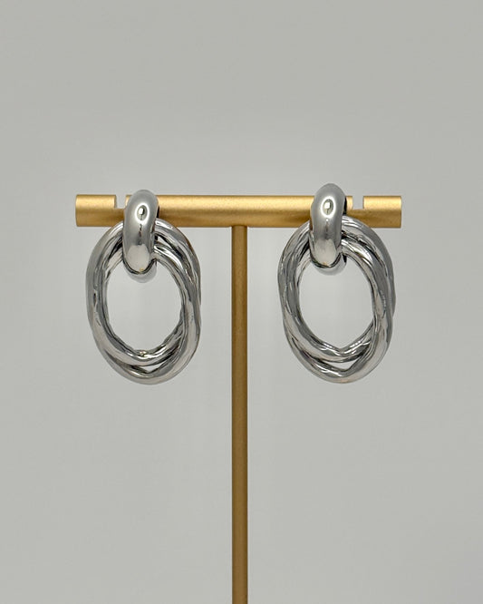 Silver Oval Drop Earrings