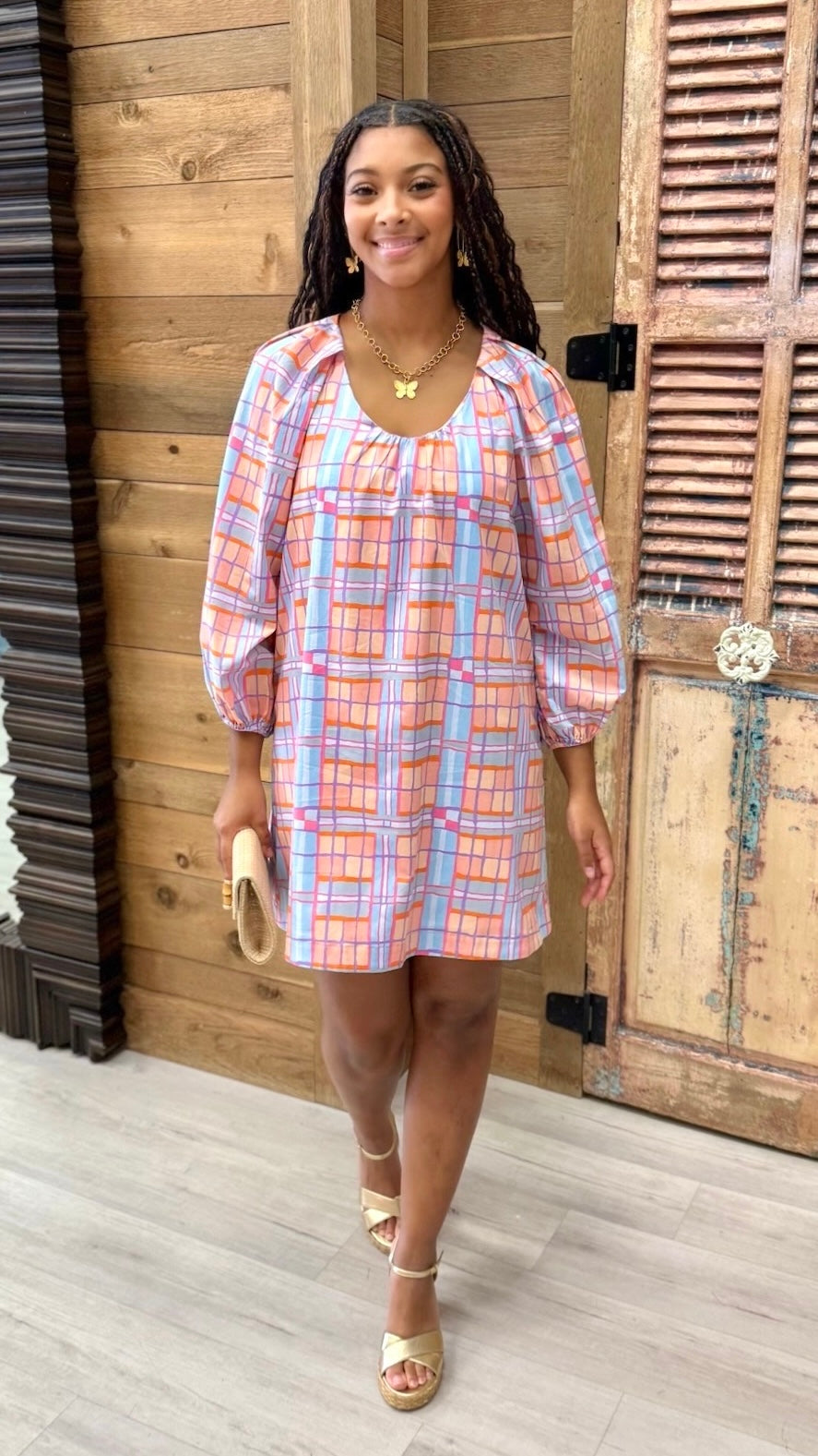 Uncle Frank Big Roses Dress - Plaid