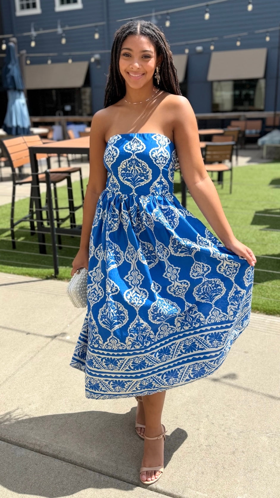 Lola Abstract Dress - Royal Blue