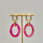 Gold and Acrylic Oval Earrings - Pink