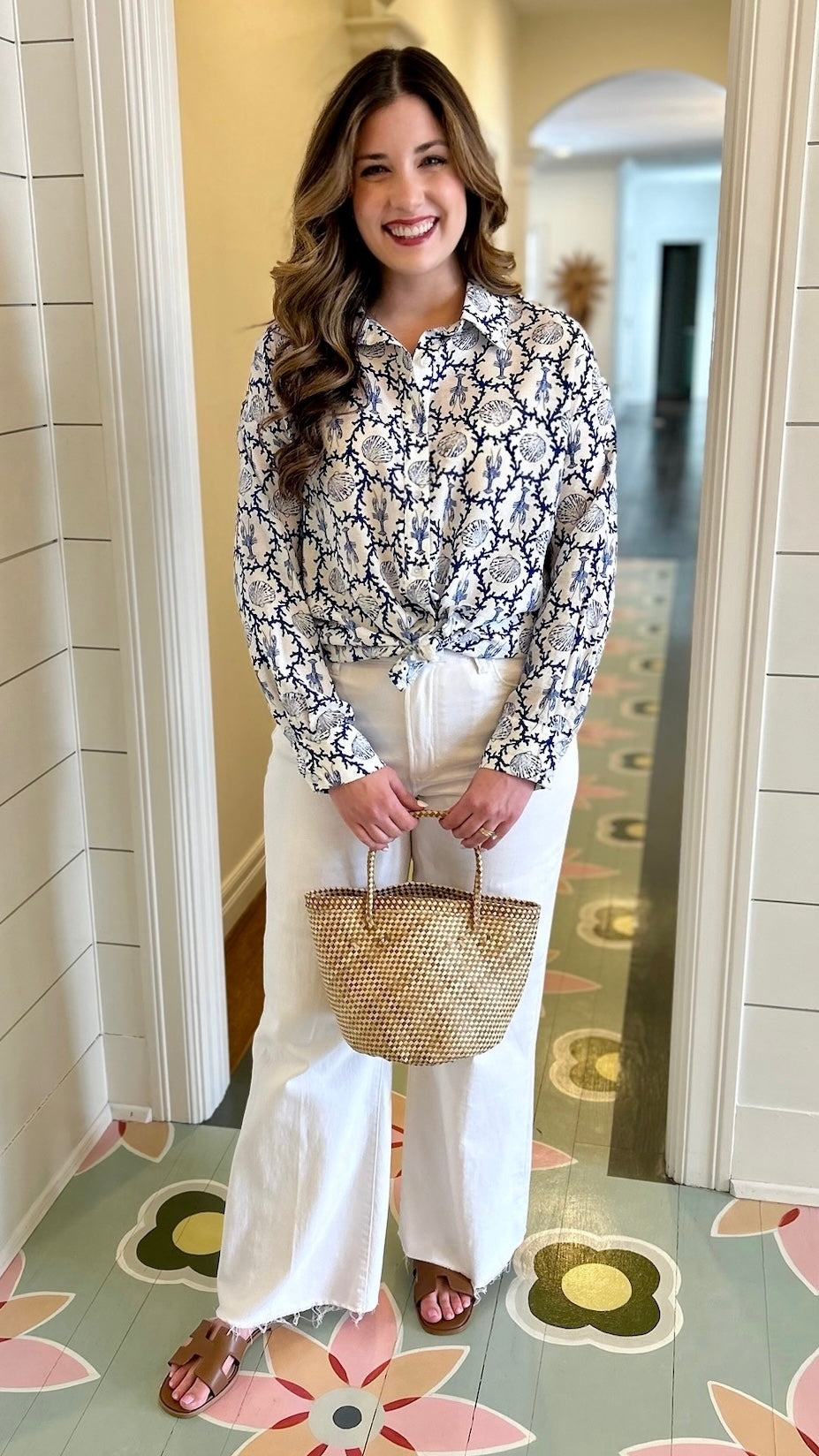 Mandy Seashell Blouse - White/Navy