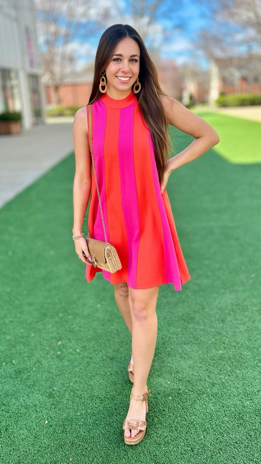 Carmela Colorblock Dress - Fuchsia and Red