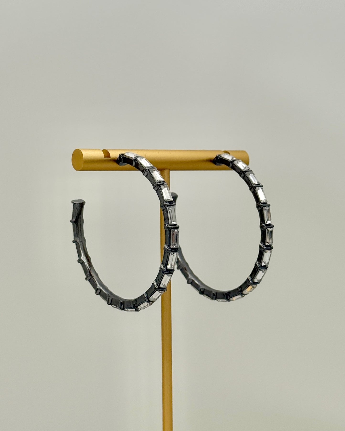 Baguette Bead Open Hoop Earrings - Hematite