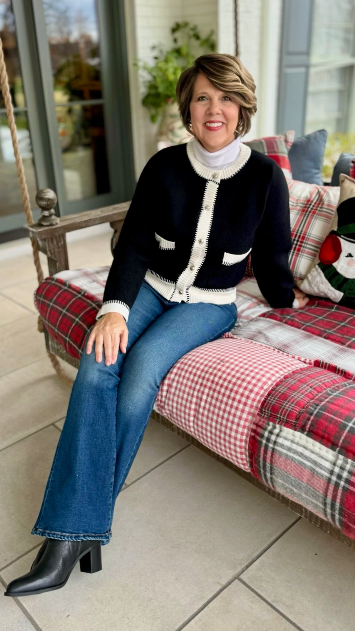 Elegant Ivory Trim Cardigan