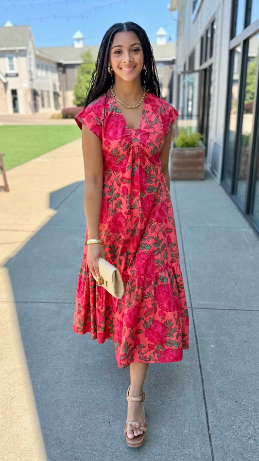 Uncle Frank Midi Dress - Coral