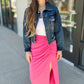 Bobi Shiloh Shirred High Slit Skirt - Pink