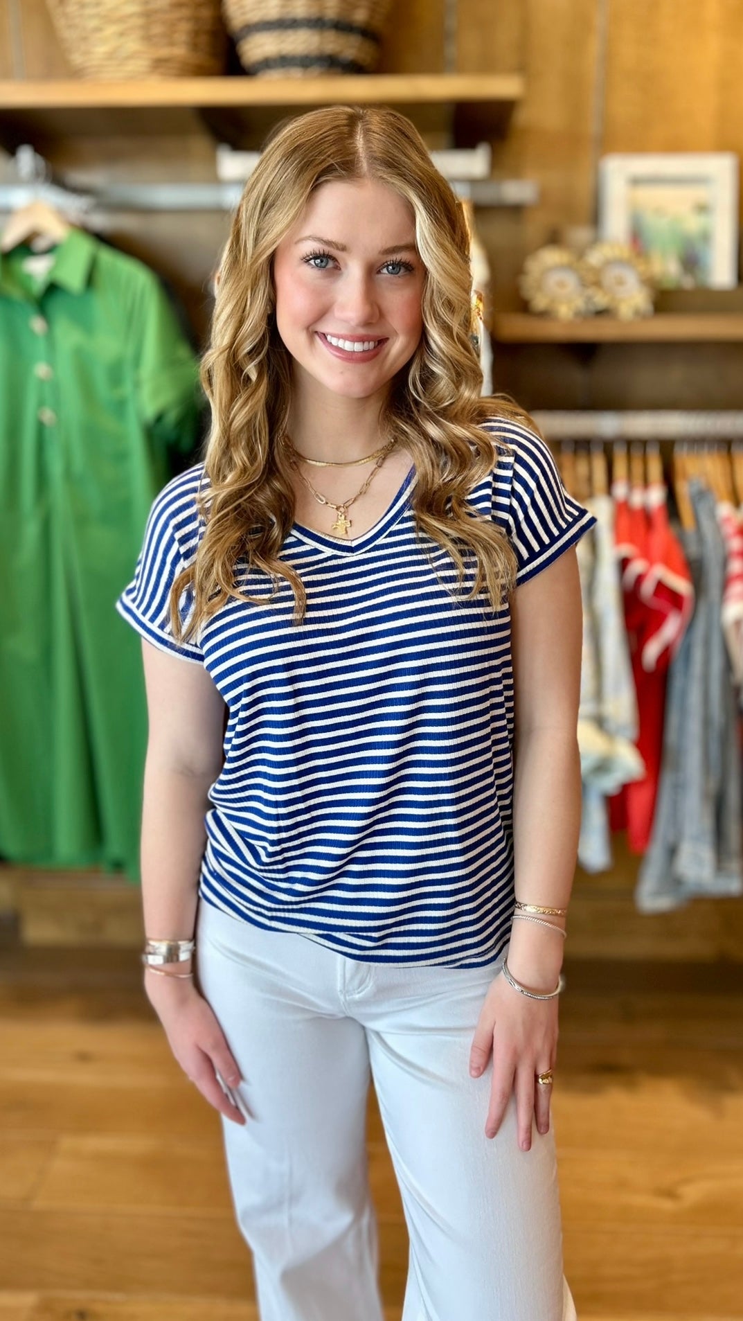 Delilah Striped Top - Royal Blue