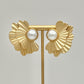 Double Fan & Pearl Earrings - Matte Gold