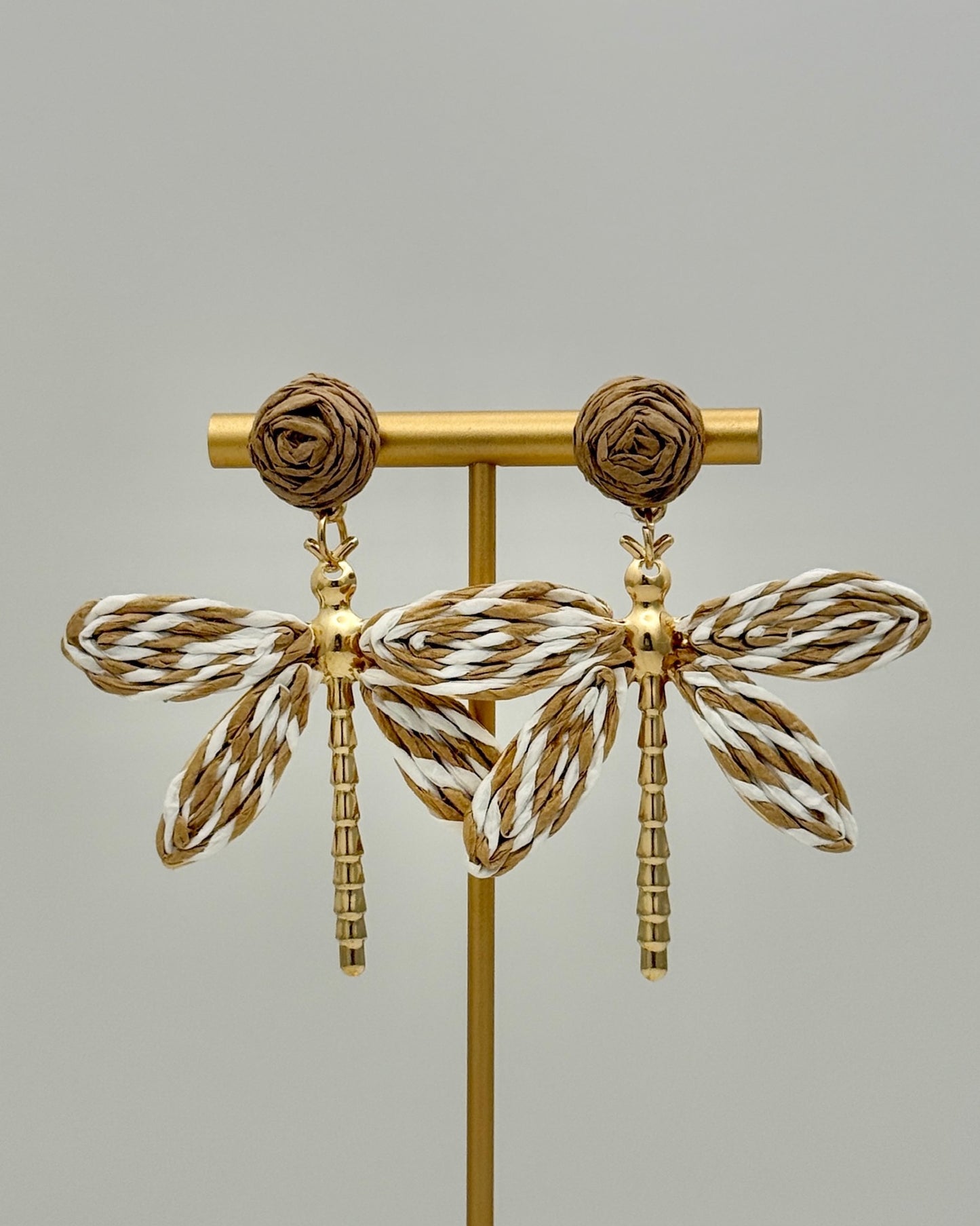 Dragonfly Raffia Earrings - Natural