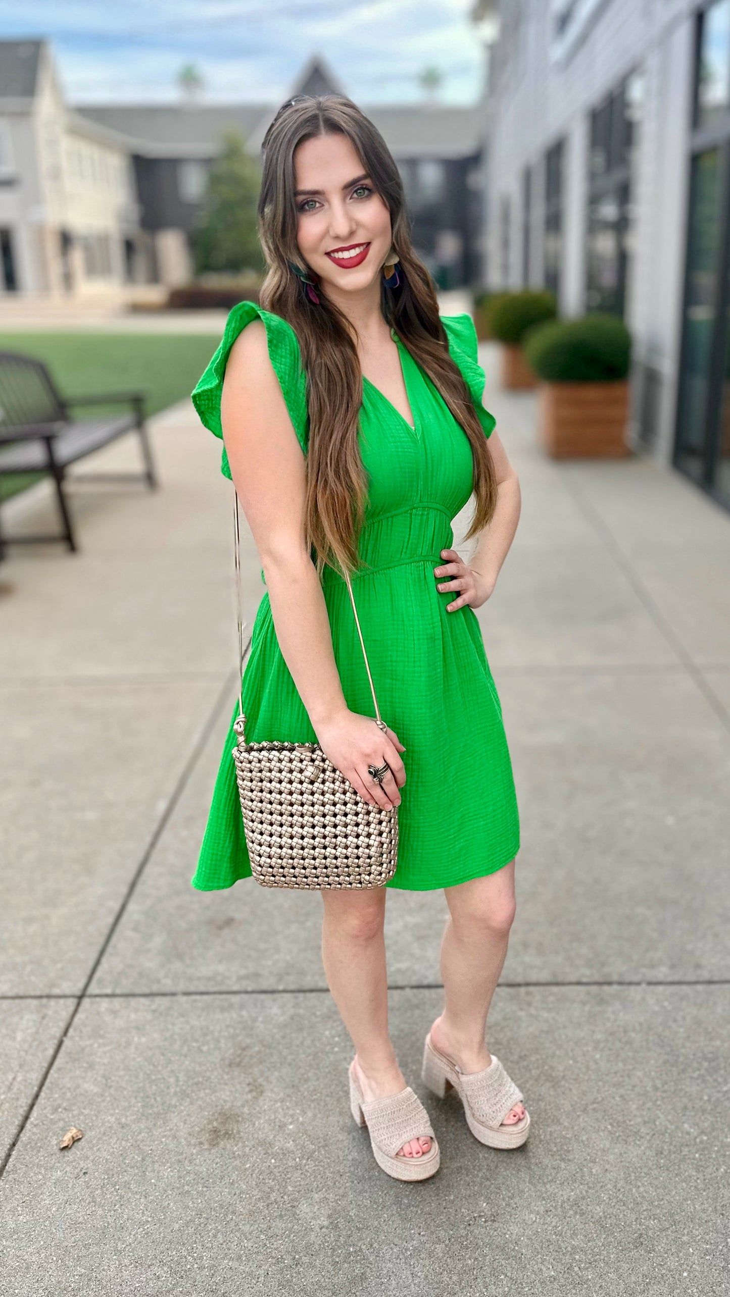 Dear John Martha Ruffle Sleeve Dress - Green