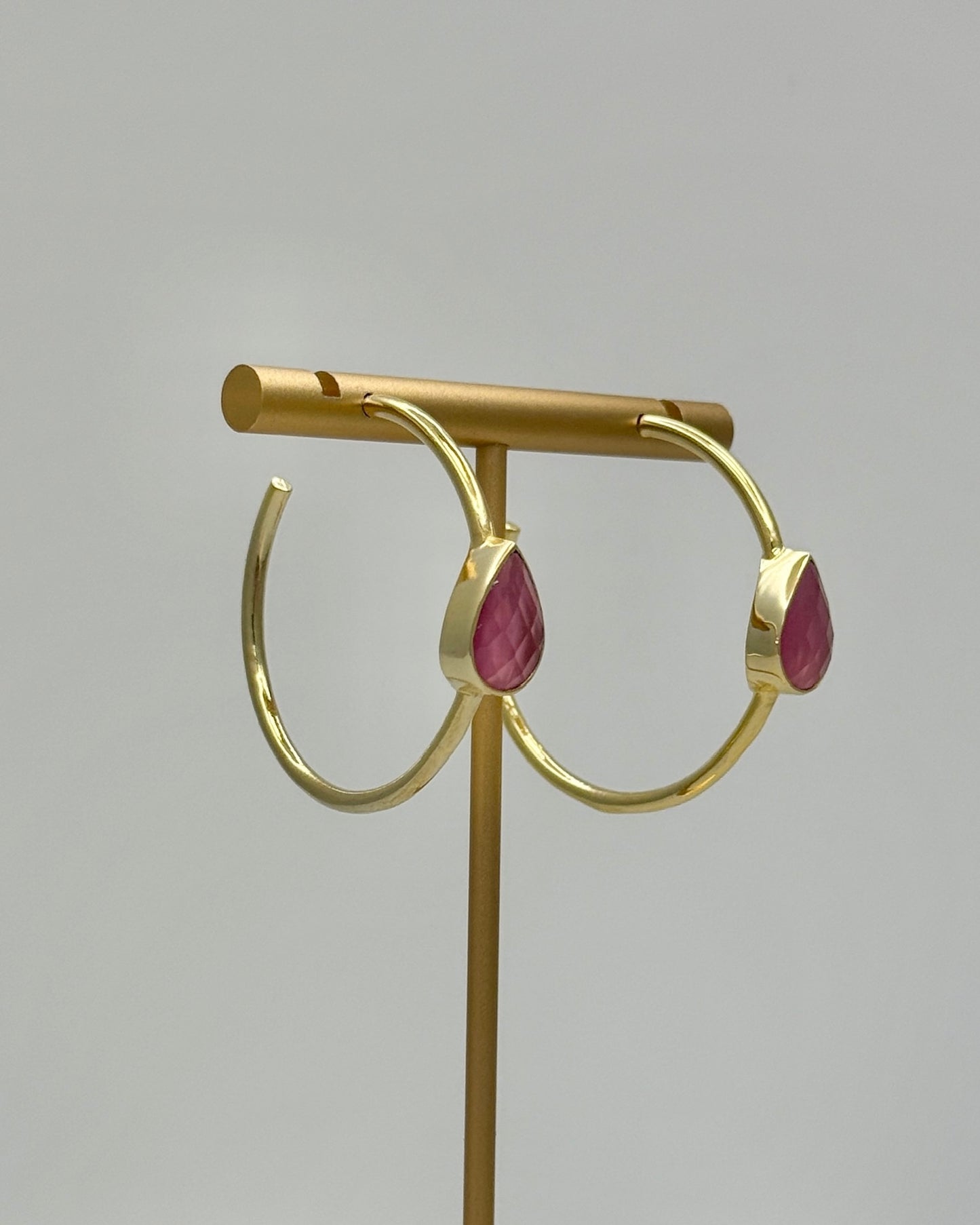 Vibrant Pink Teardrop Crystal Hoop Earrings