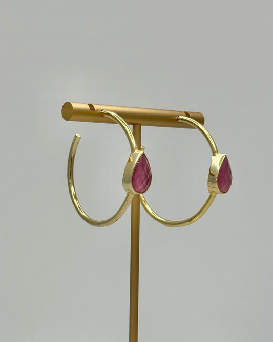 Vibrant Pink Teardrop Crystal Hoop Earrings