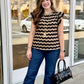 Ruffle Wavy Stripe Sweater - Brown