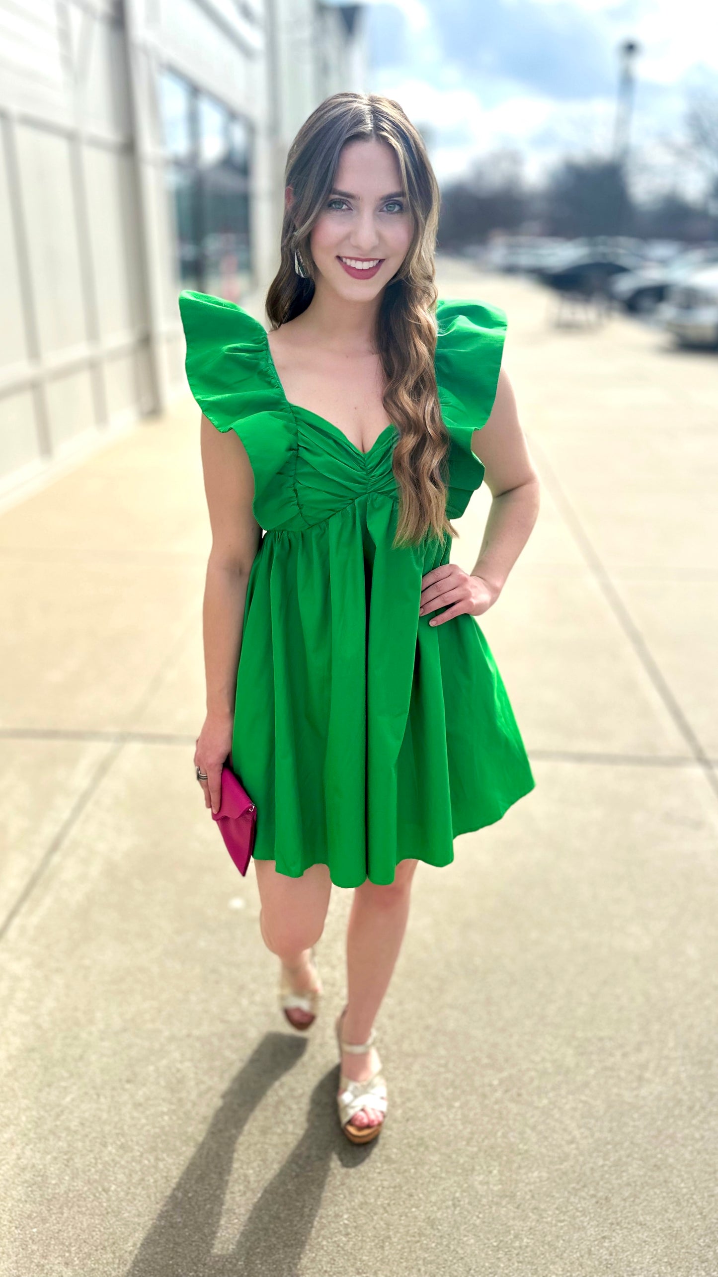 Spring Green Ruffle Sleeve Dress
