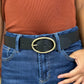 Black Leather Belt - Gold Oval Buckle