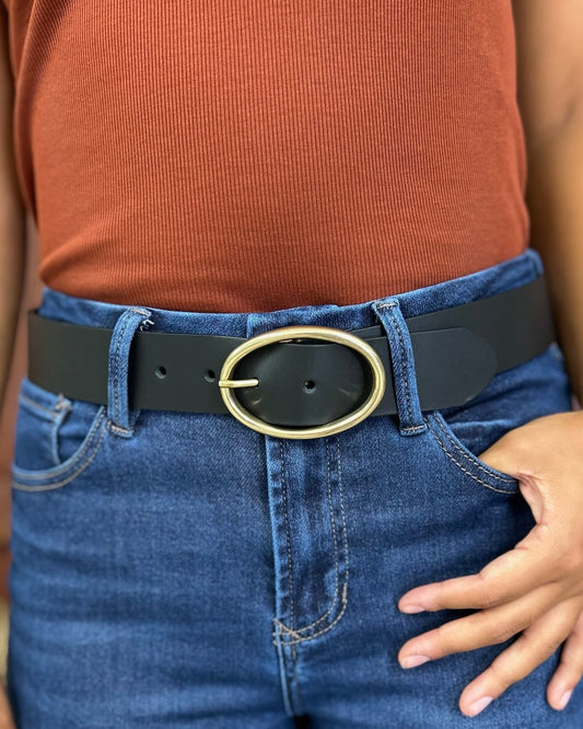 Black Leather - Gold Oval Buckle
