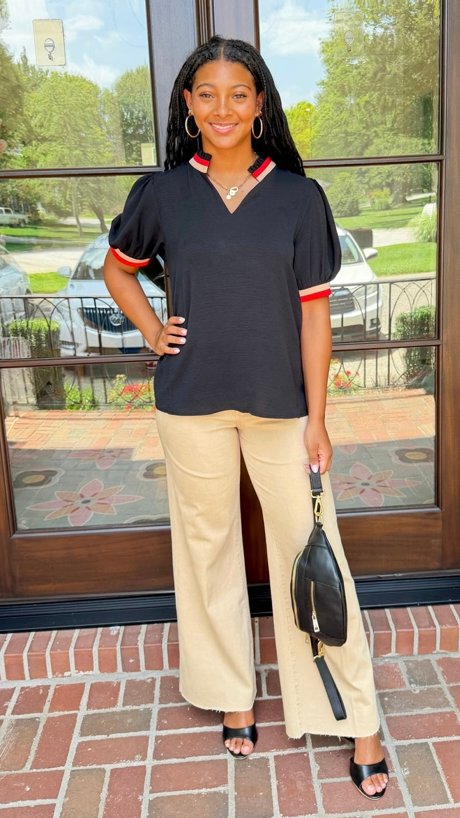 Andrea Black V Neck Top