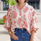 Daniella Button Up Blouse - Ivory & Coral