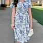 Lila Blue Rose Midi Dress With Belt