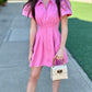 Aubrey Denim Pleat Waist Zip Mini Shirt Dress - Pink