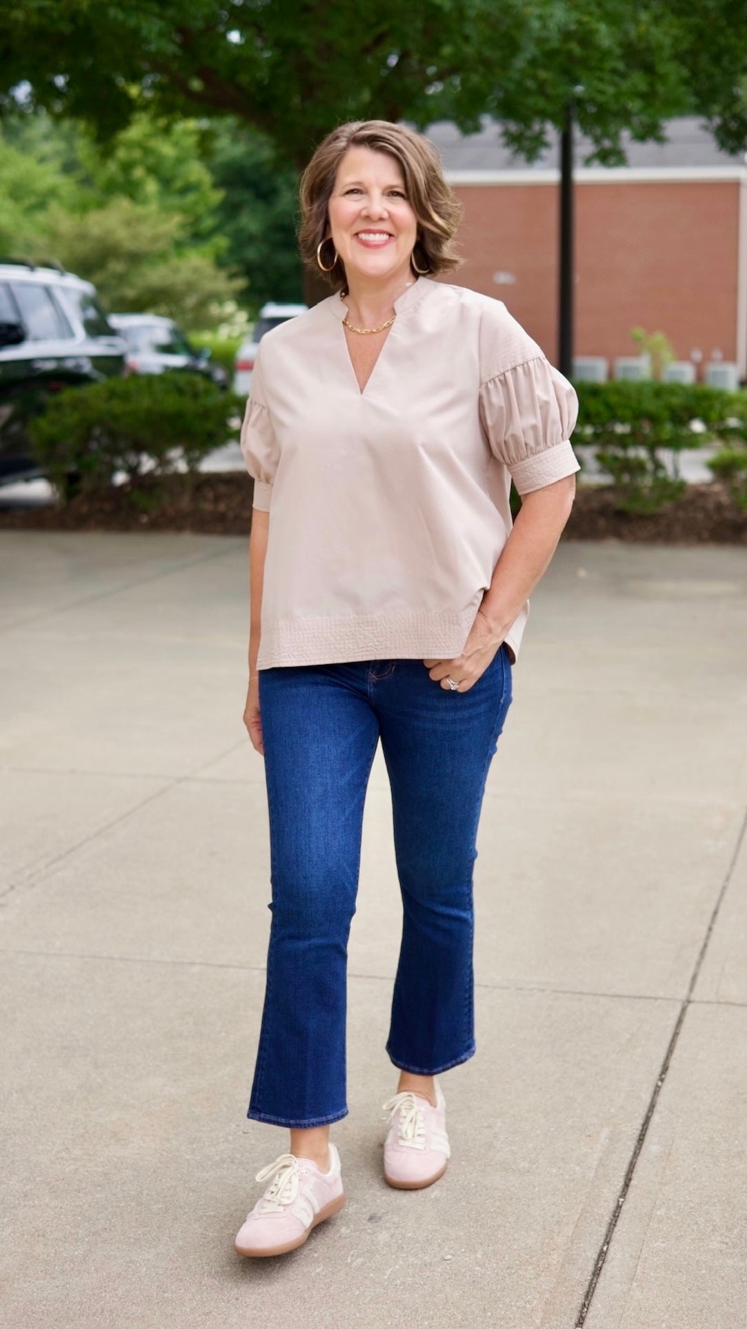 Carolina Khaki Puff Sleeve Top