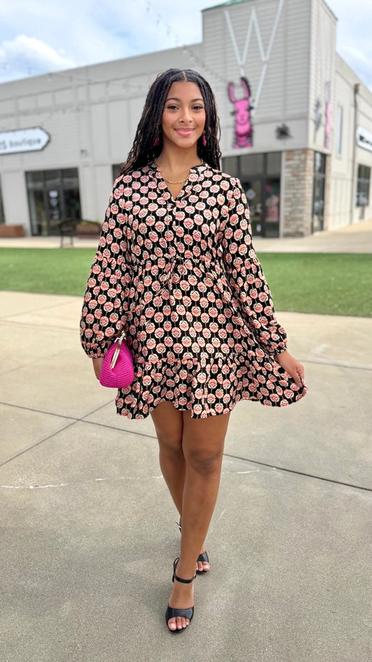 Bria Black Floral Dress - Black