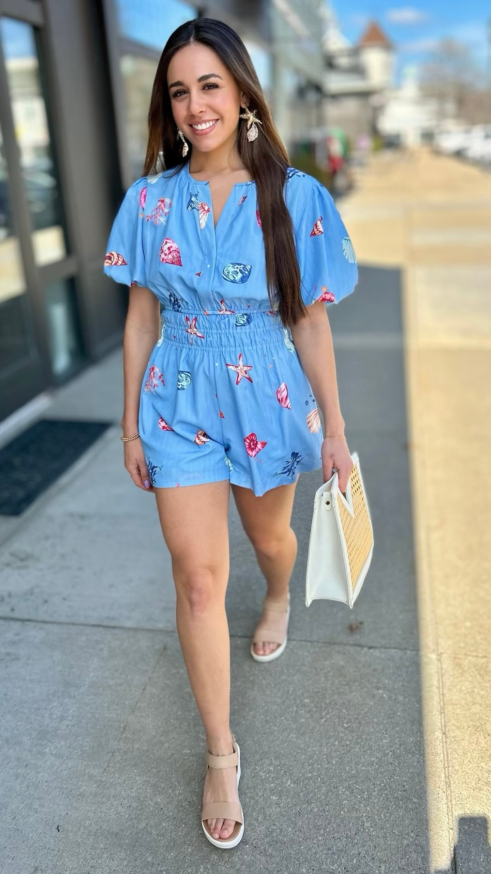 Seashell Romper - Light Blue