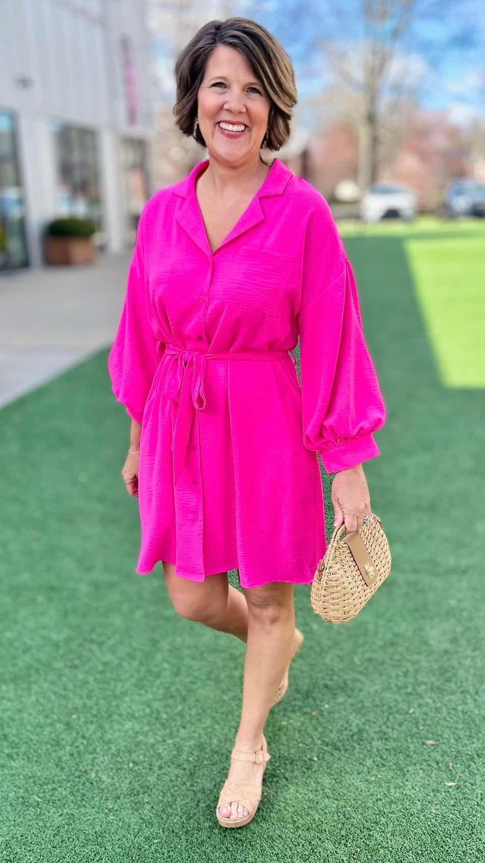 Pretty in Pink Shirt Dress - Hot Pink