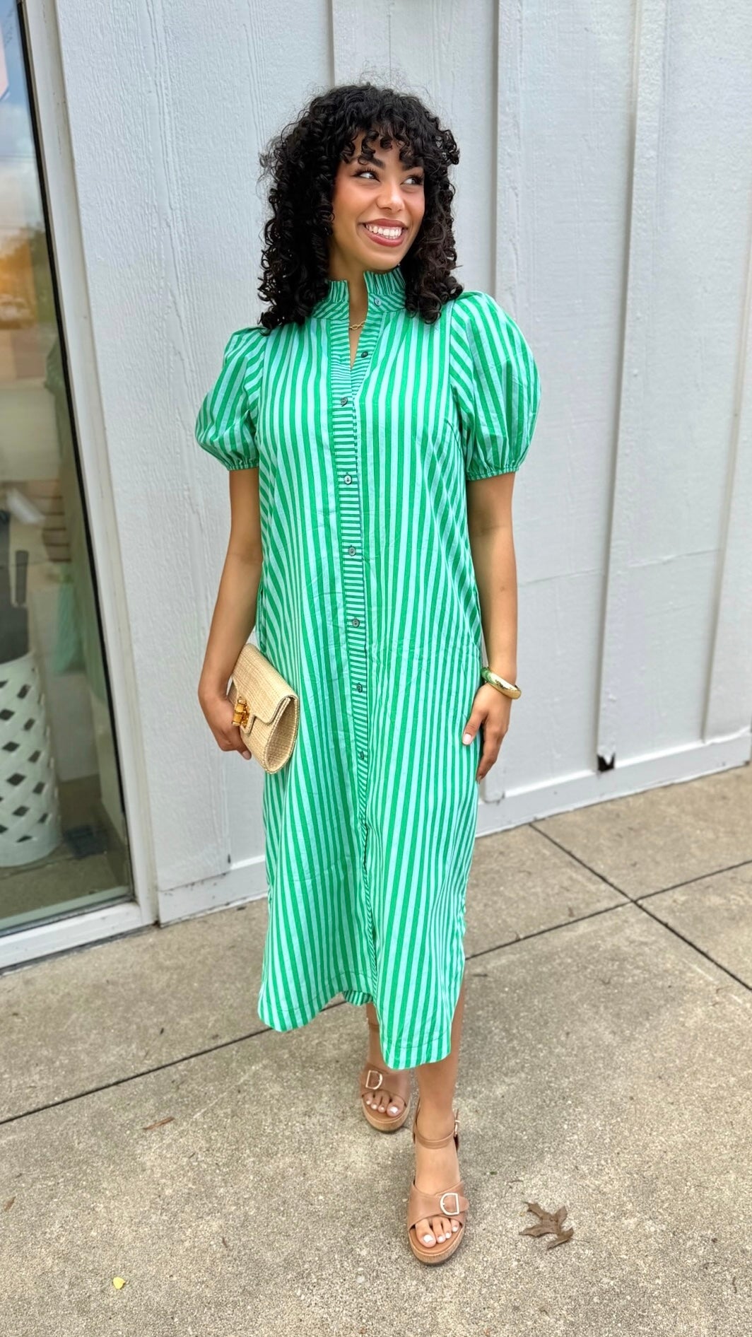 Serena Striped Midi Dress - Green