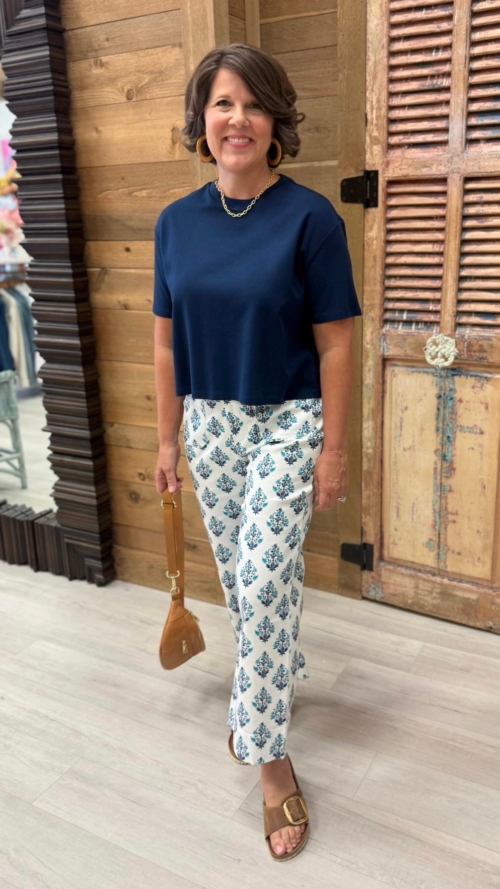 Margaret Floral Stretch Pants - Blue