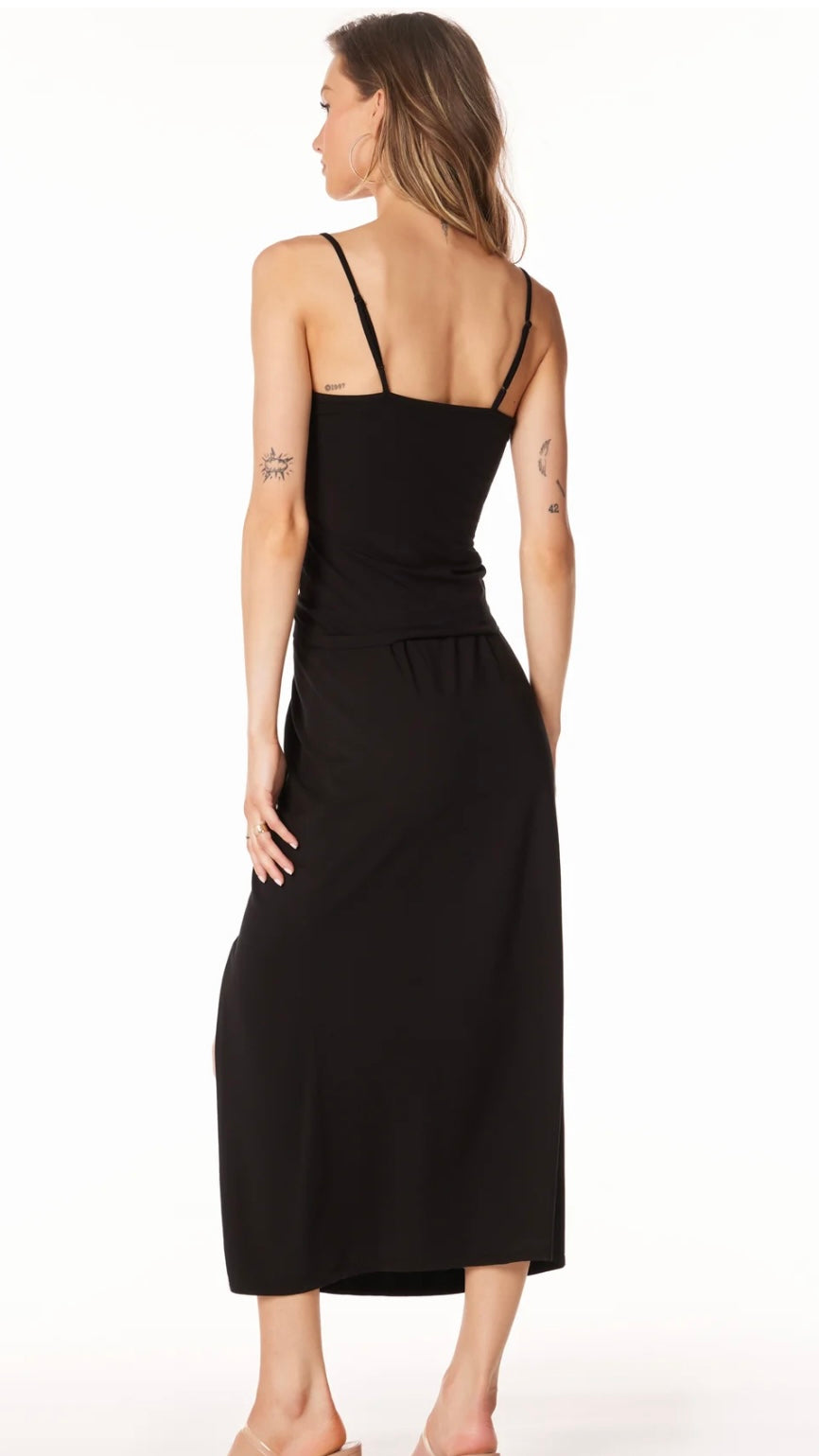Bobi Shiloh Shirred High Slit Skirt - Black