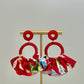 Fabric Fan Earrings - Red