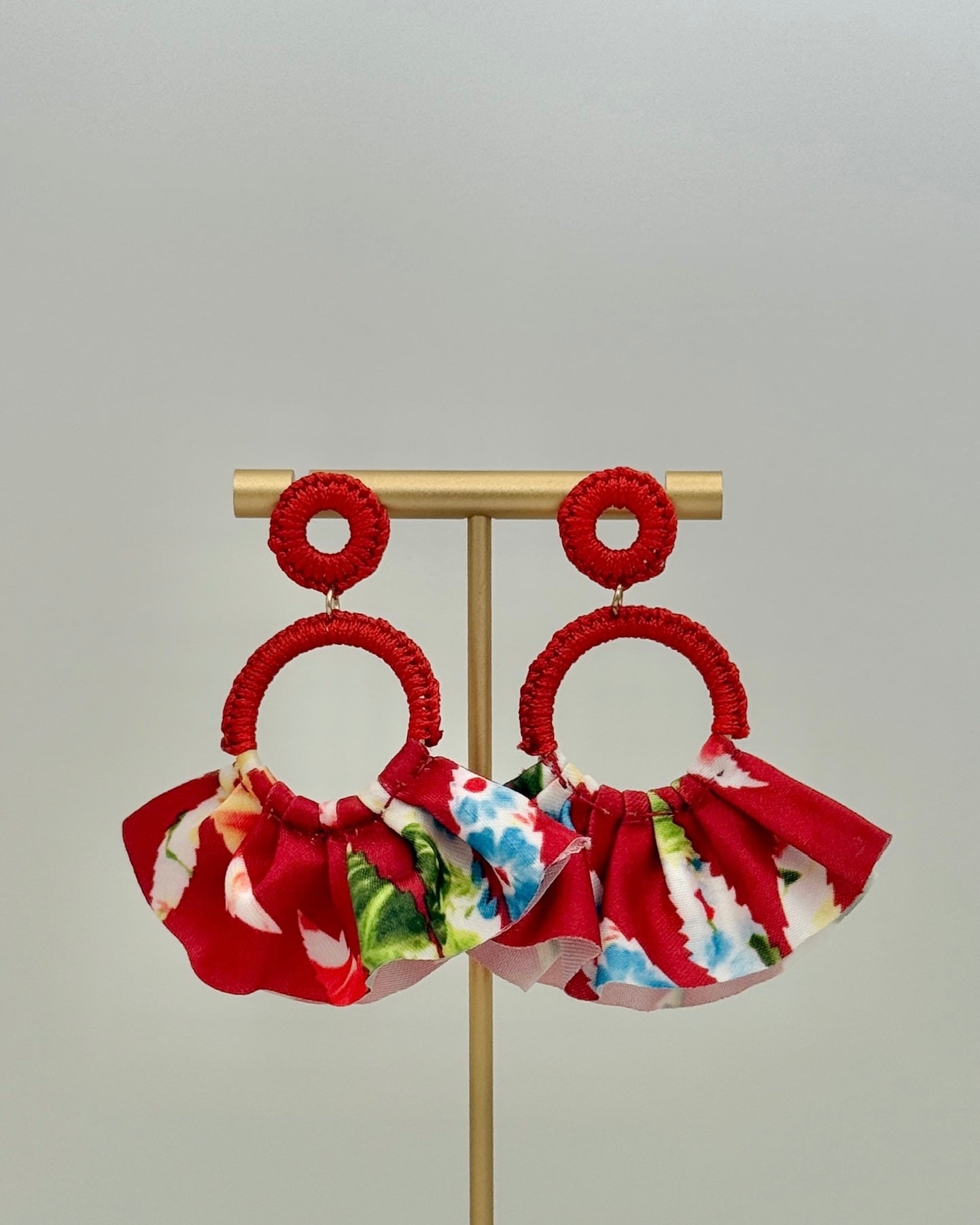 Fabric Fan Earrings - Red