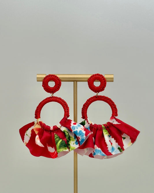 Fabric Fan Earrings - Red