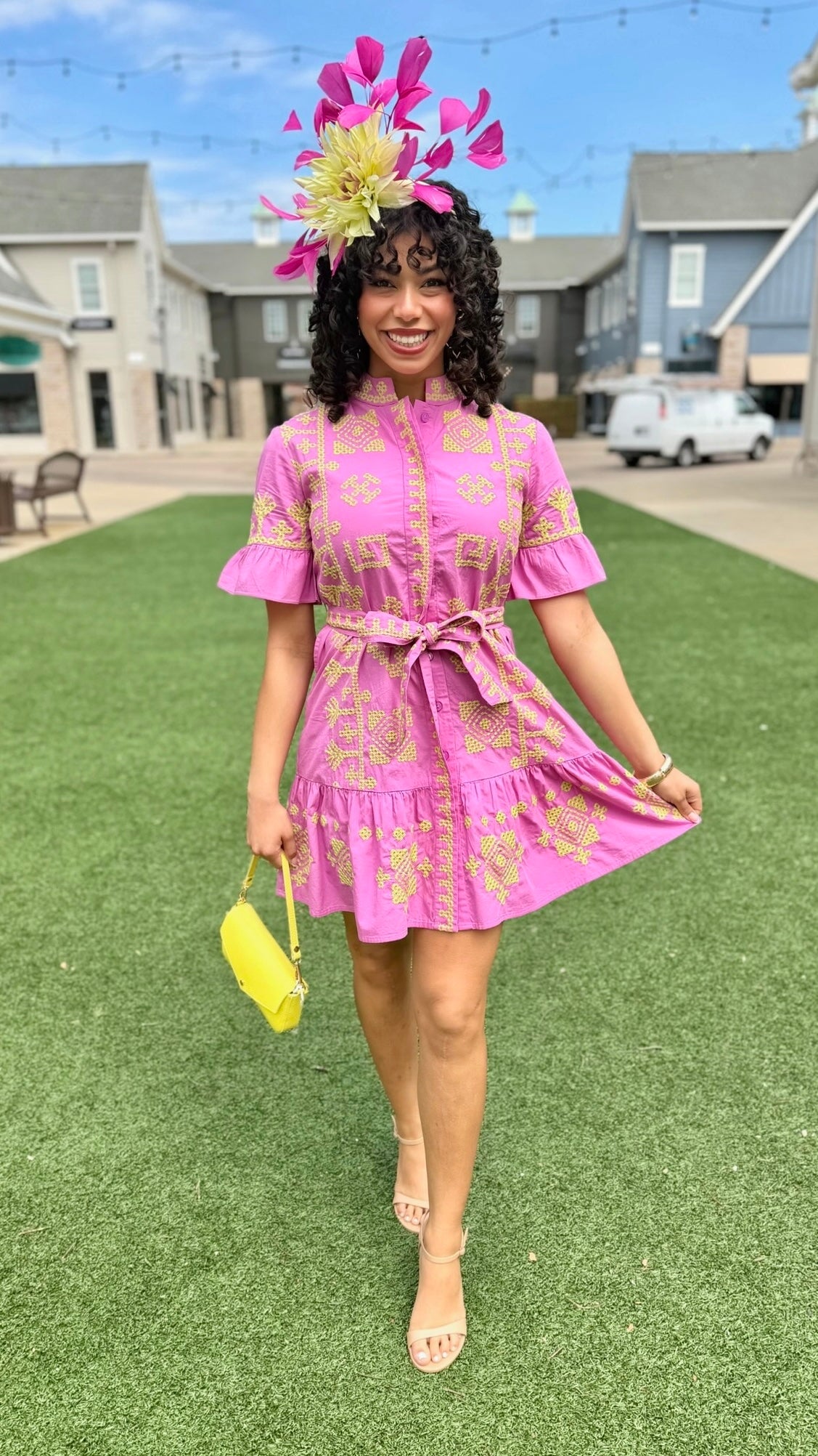 Uncle Frank Cross Stitched Dress - Pink