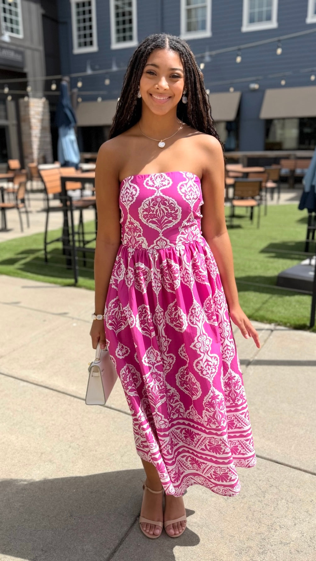 Lola Abstract Dress - Magenta