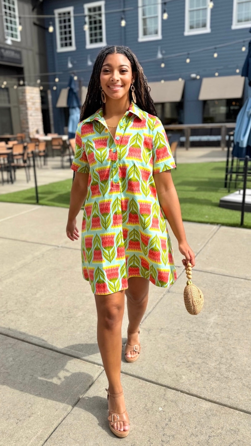 Uncle Frank Swing Shirt Dress - Aqua