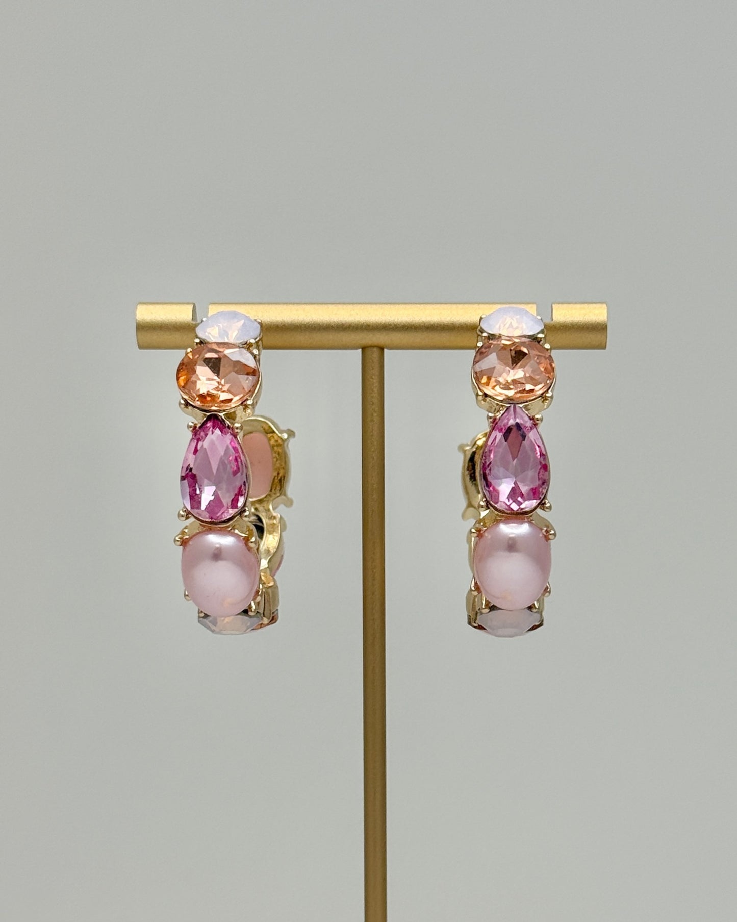Glass Stone Hoops - Pink Multi